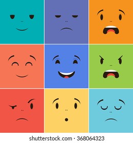 Vector creative cartoon style smiles with different emotions