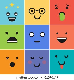 Vector creative cartoon style smiles with different emotions