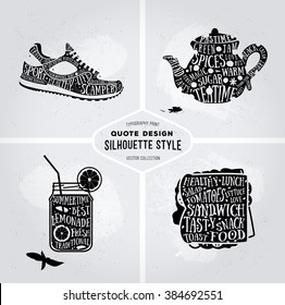 Vector creative collection of quotes healthy lifestyle card design. Set of typography print for menu, book, signboard or t-shirt. Cover. Stylized food lettering illustration. Chalkboard effect.