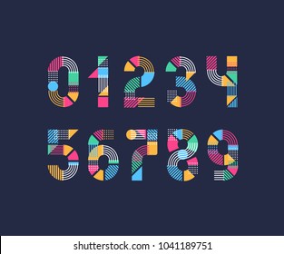 Vector creative color geometry shapes' numerals. 