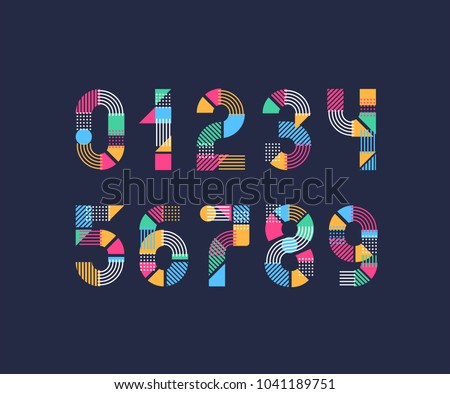 Vector creative color geometry shapes' numerals. 