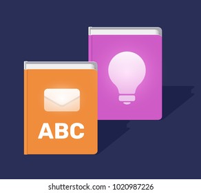 Vector creative color illustration of isometric standing book with shadow on dark background. Education and knowledge concept. 3d style design of book for web, site, banner