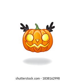Vektorkreative Farbe einzeln Zeichnung von Halloween Kürbis auf weißem Hintergrund mit Eulenmaske. Ideal für festliche Dekoration, Vorlage für Masken, Aufkleber, Emoticons.