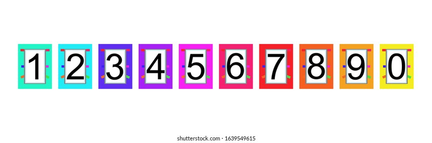 Vector creative color numerals.Latin alphabet numbers from 1 to 0. Signs in line flat style.Colorful Flat Number Icons.