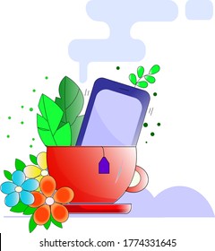 Vector creative colorful illustration of cup of tea. Tea break poster template.Vector illustration 