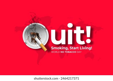 Vector creative concep of Quit Tobacco, stop smoking cigarette. World map with World anti Tobacco Day poster.