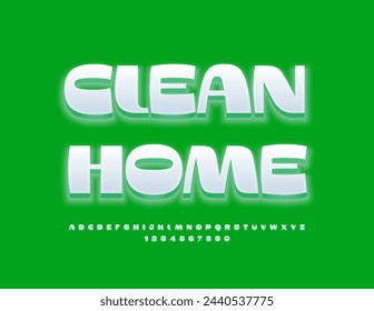 Vector creative Concept Clean Home. Glowing White artistic Font. Stylish Alphabet Letters, Numbers and Symbols set.