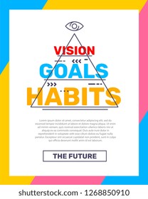 Vector creative concept illustration of business word pyramid with frame and text on white background. Flat thin line art style template design for poster, banner, presentation