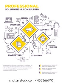 Vector creative concept illustration of graph business project with header, text on white background. Business consulting poster template. Flat thin line art style design of business infographics