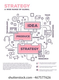 Vector creative concept illustration of graph business project with header, text on white background. Business strategy composition poster template. Flat thin line art style design of infographic