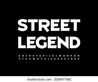 Vector creative concept Street Legend. White modern Font. Simple Alphabet Letters and Numbers set