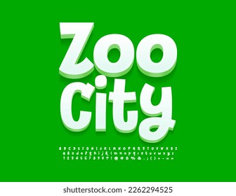 Vector creative concept Zoo City with modern playful Font. White artistic Alphabet Letters, Numbers and Symbols set