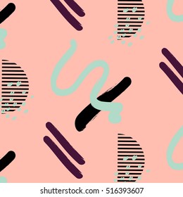 Vector creative contemporary hand Drawn texture. Fancy hipster memphis cards. Texture nineties, eighties pattern. Modern abstract decoration poster, cover, card design.Pastel orange peach, mint, black