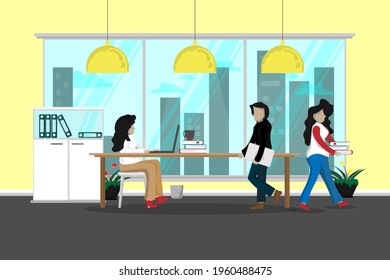 Vector creative design, Business office worker in a simple clothing casual in a company office.