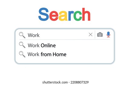 Elemento de diseño creativo vectorial de la barra de búsqueda de la interfaz de usuario con texto sobre búsqueda de trabajo en línea o en casa. Plantilla para formularios de búsqueda.
