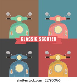 Vector creative design scooter vintage style icon, motorcycle front view, isolated