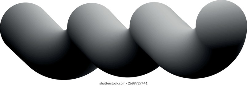 Elemento criativo do vetor sem fundo. Uma forma 3D ondulada em gradientes cinza, branco, preto e forma de linha de curvas.  Ziguezague. Simetria. Geométrico. Suave, tonificado. Web design futurista. Negrito 3D