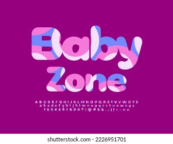 Vector creative emblem Baby Zone. Cute colorful Font. Childish set of Alphabet Letters and Numbers