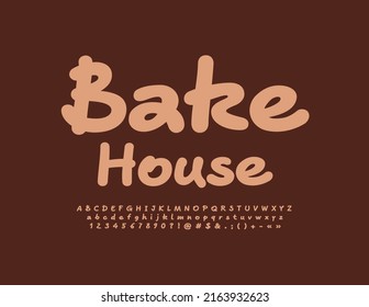 Vektorkreatives Emblem-Bake House mit handgeschriebenen Alphabet-Lettern, Zahlen und Symbolen gesetzt. Moderne künstlerische Schriftart