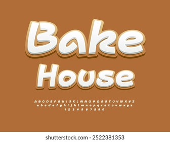 Vector creative Emblem Bake House. Bright Artistic Font. Gingerbread style Alphabet Letters and Numbers set.