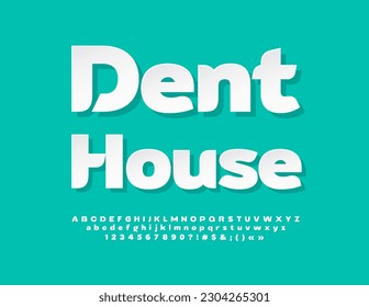 Vector creative Emblem Dent House. Elegant White sticker Font. Modern Artistic Alphabet Letters, Numbers and Symbols set