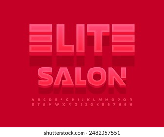 Vector creative Emblem Elite Salon. Futuristic Red 3D Font. Trendy Alphabet Letters and Numbers.