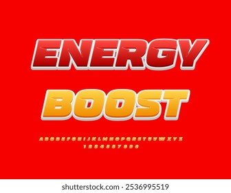 Vector creative emblem Energy Boost. Modern cool Font. Creative Alphabet Letters and Numbers set.