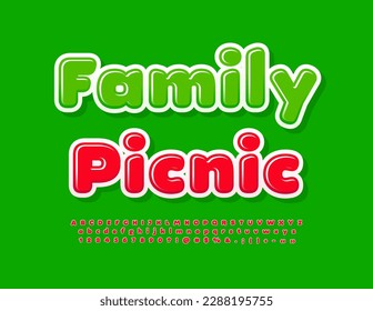 Vector creative emblem Family Picnic. Bright Red Font. Modern Alphabet Letters and Numbers set