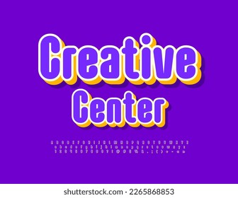 Estudio de familia de emblema creativo vectorial. Fuente artística elegante. Letras, números y símbolos luminosos de alfabeto.