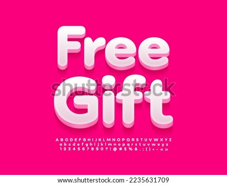 Vector creative emblem Free Gift. Cute white Font. Artistic 3D Alphabet Letters set
