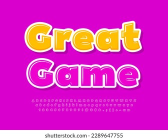 Vector creative emblem Grand Game. Bright glossy Alphabet Letters, Numbers and Symbols set. Modern artistic Font
