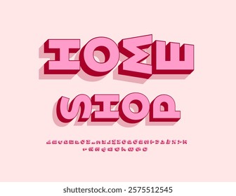 Vector Creative emblem Home Shop. 3D Pink Rotated Font. Unique set of Alphabet Letters and Numbers.