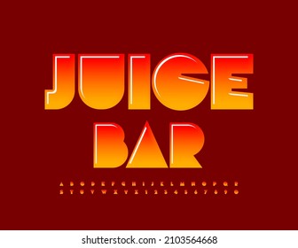 Vector creative emblem Juice Bar. Glossy bright Font. Gradient set of Alphabet Letters and Numbers