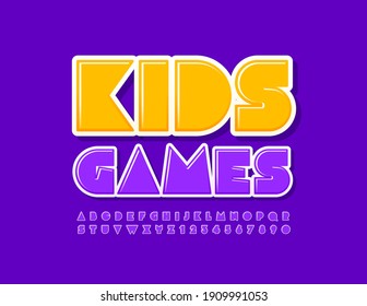 Vector creative emblem Kids Games. Purple modern Font. Abstract Alphabet Letters and Numbers set