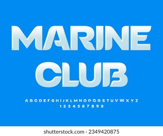 Vector creative emblem Marine Club. Elegant White Font. Modern set of Alphabet Letters, Numbers and Symbols