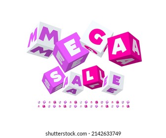 Vector creativo Emblem Mega Sale.  Fuente artística colorida. Conjunto de letras y números de alfabeto de cubo 3D brillante