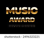 Vector creative emblem Music Award. Modern Stylish Font. Luxury Gold Alphabet Letters and Numbers set.