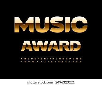 Vector creative emblem Music Award. Modern Stylish Font. Luxury Gold Alphabet Letters and Numbers set.