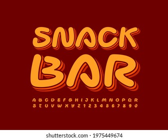 Vector creative emblem Snack Bar. Isometric handwritten Font. Layered Alphabet Letters and Numbers set