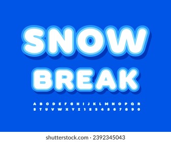 Emblema creativo vectorial Snow Break. Tipo de letra de marcado. Letras y números de alfabeto azul y blanco