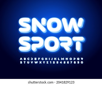 Vector creative emblem Snow Sport. Glowing abstract Font. Futuristic Alphabet Letters and Numbers set