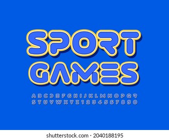 Vector creative emblem Sport Games. Bright modern Font. Sticker style Alphabet Letters and Numbers