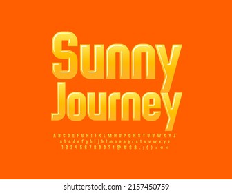 Viaje de Sunny Emblem, creativo vectorial. Elegante Fuente Glossy. Conjunto de letras y números de alfabeto artístico