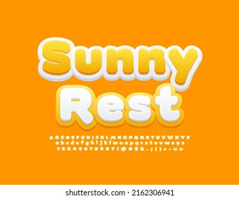 Vector creative Emblem Sunny Rest. Cute Modern Font. Artistic Alphabet Letters and Numbers set