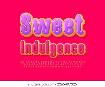 Vector creative Emblem Sweet Indulgence. Tasty Donut Font. Artistic Alphabet letters, Numbers and Symbols set.