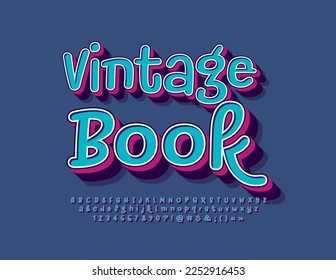 Vector creative Emblem Vintage  Book. Bright handwritten 3D Font. Stylish Alphabet Letters, Numbers and Symbols