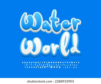 Vector creativo Emblem Water World. Gracioso tipo de letra manuscrita. Letras y números de alfabeto modernos.