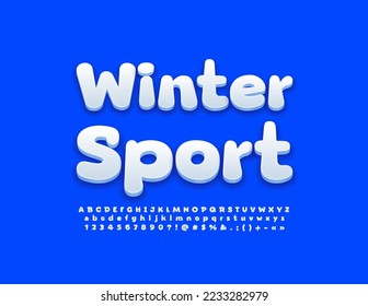 Vector creative emblem Winter Sport. White 3D Font. Artistic Alphabet Letters and Numbers set