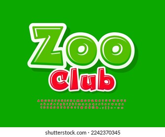 Vector creative emblem Zoo Club. Red glossy Font. Decorative Alphabet Letters and Numbers set