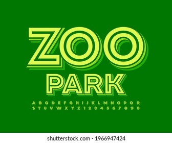 Vector creative emblem Zoo Park. Isometric stylish Font. Layered Alphabet Letters and Numbers set